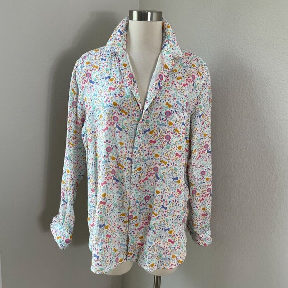 Frank & Eileen Womens Medium 100% Linen Floral Button Up Shirt Long Sleeve Top - Picture 2 of 13